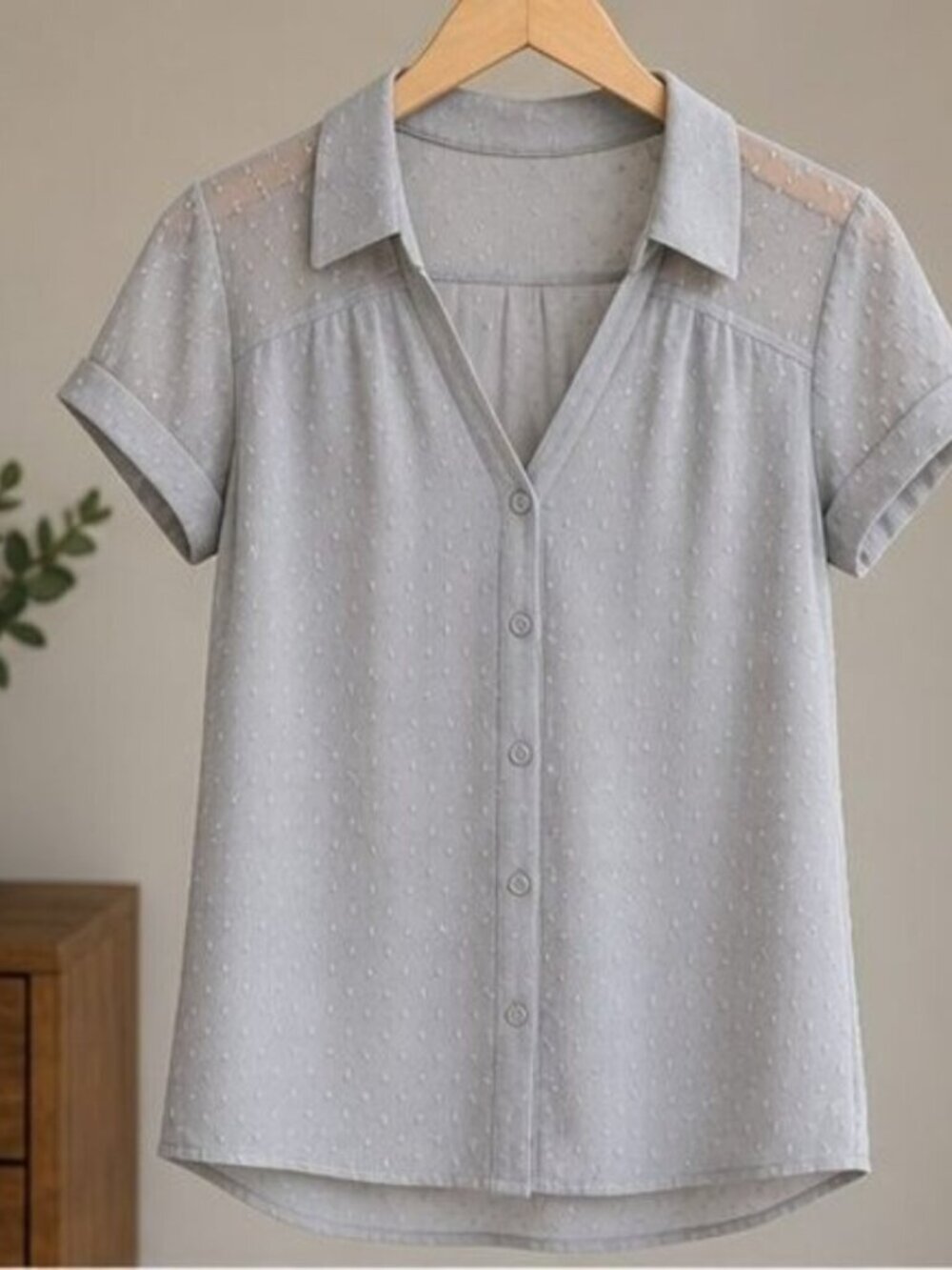 Gray V Neck Top